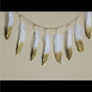 Boho Gold and White Feather Garland Hanging